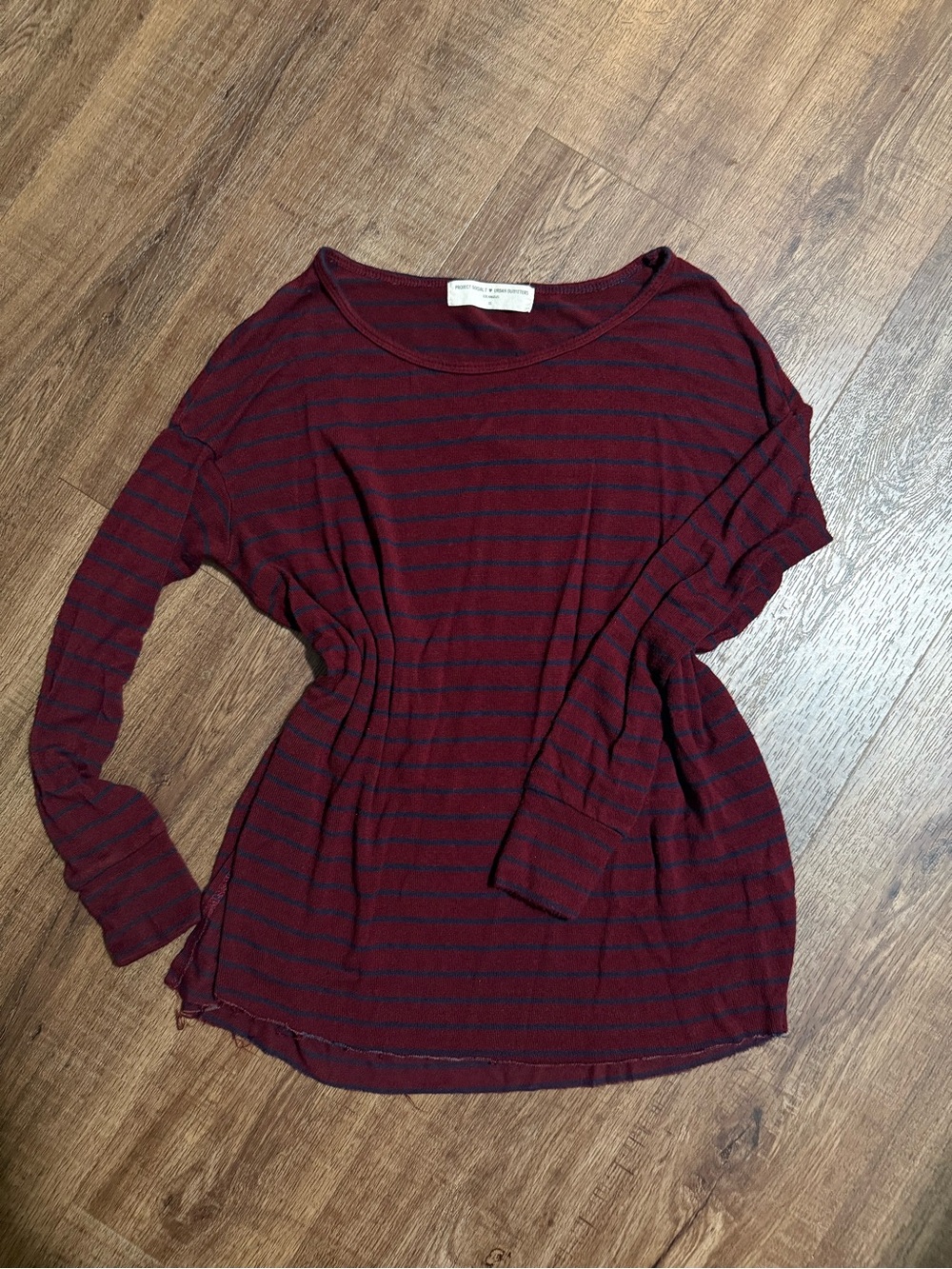Project Social T Burgundy and Navy Striped Long Sleeve Tee